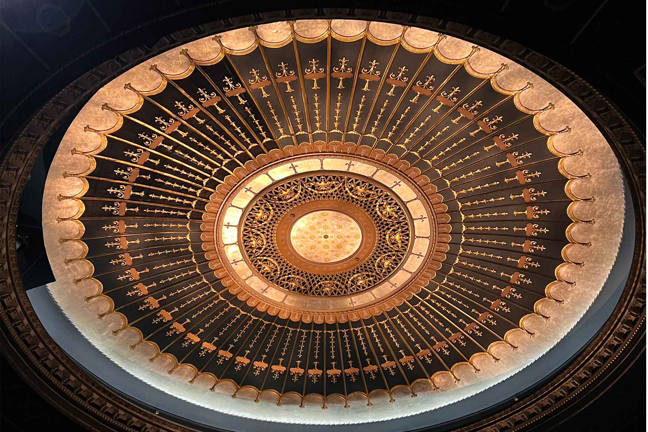 A mandala architectural structure on the ceiling of Mirvish Theatre in Toronto, Canada